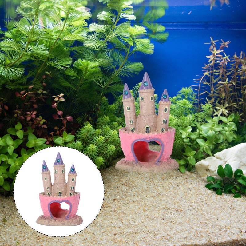 POPETPOP Aquarium Decorations Heart Castle - Fish Tank Decorations Cichlids Fish Hideout House for Girls Gift Toy Pink - Image 2